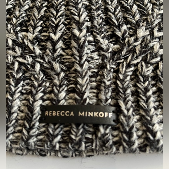 Women’s Rebecca Minkoff Marled 2 Beanie Hat and Arm Warmer 2pc Set Black Knitted - Picture 8 of 9
